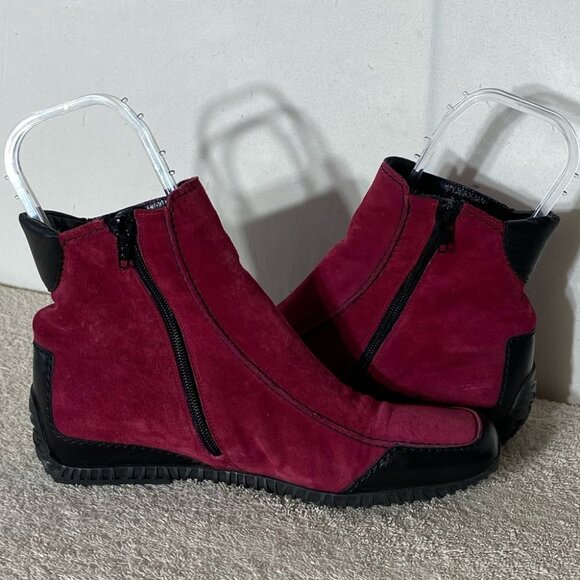 Vintage K Shoes Deep Red Suede Square Toe Ankle Boots Booties UK6 - Picture 7 of 13